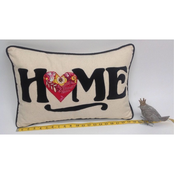 Home Pillow Applique Red Heart Black Velveteen Letters Designer Home Decor - Picture 3 of 6